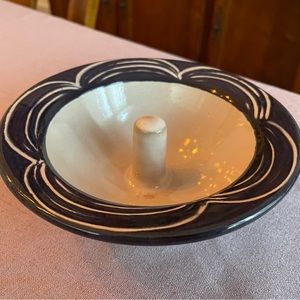 The Original Apple Baker —Blue on White Combed Rim, 6.25” diameter.